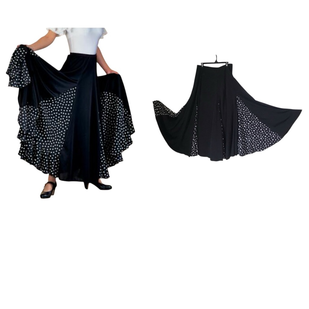 Flamenco Dance Custom Circular Skirt Polka Dot Practice Perform Full Benz‎ Black